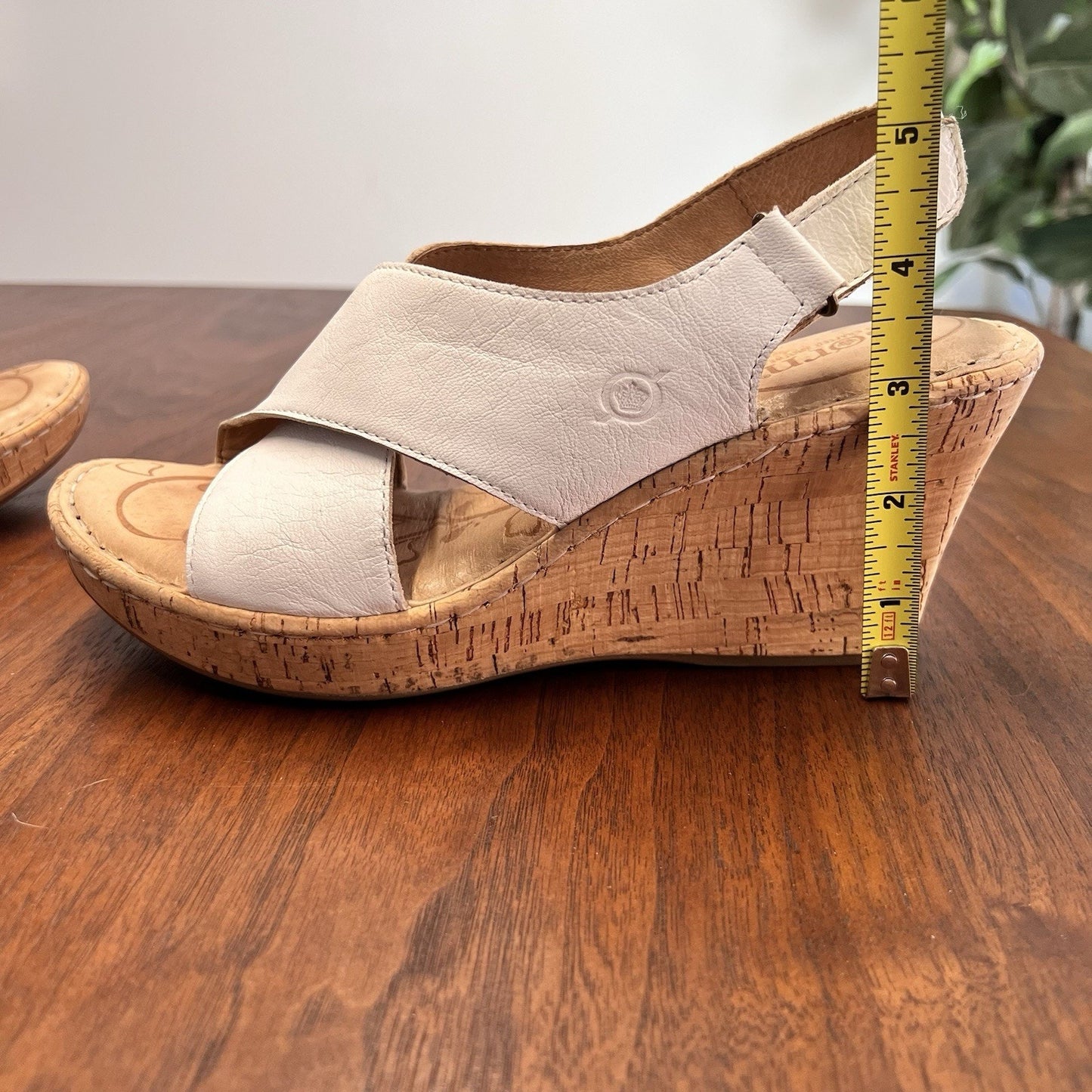 Born 8M Jenni Leather Cork Wedge Platform Sandal Slingback White Ankle Strap