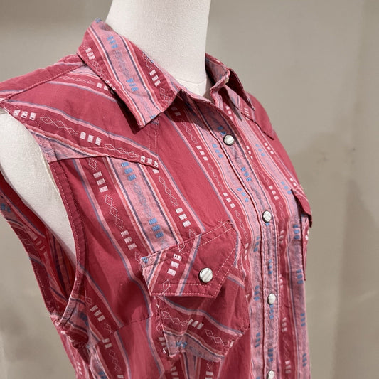 Wrangler Retro Western Sleeveless M Women Top Aztec Southwest Pearl Snap Country