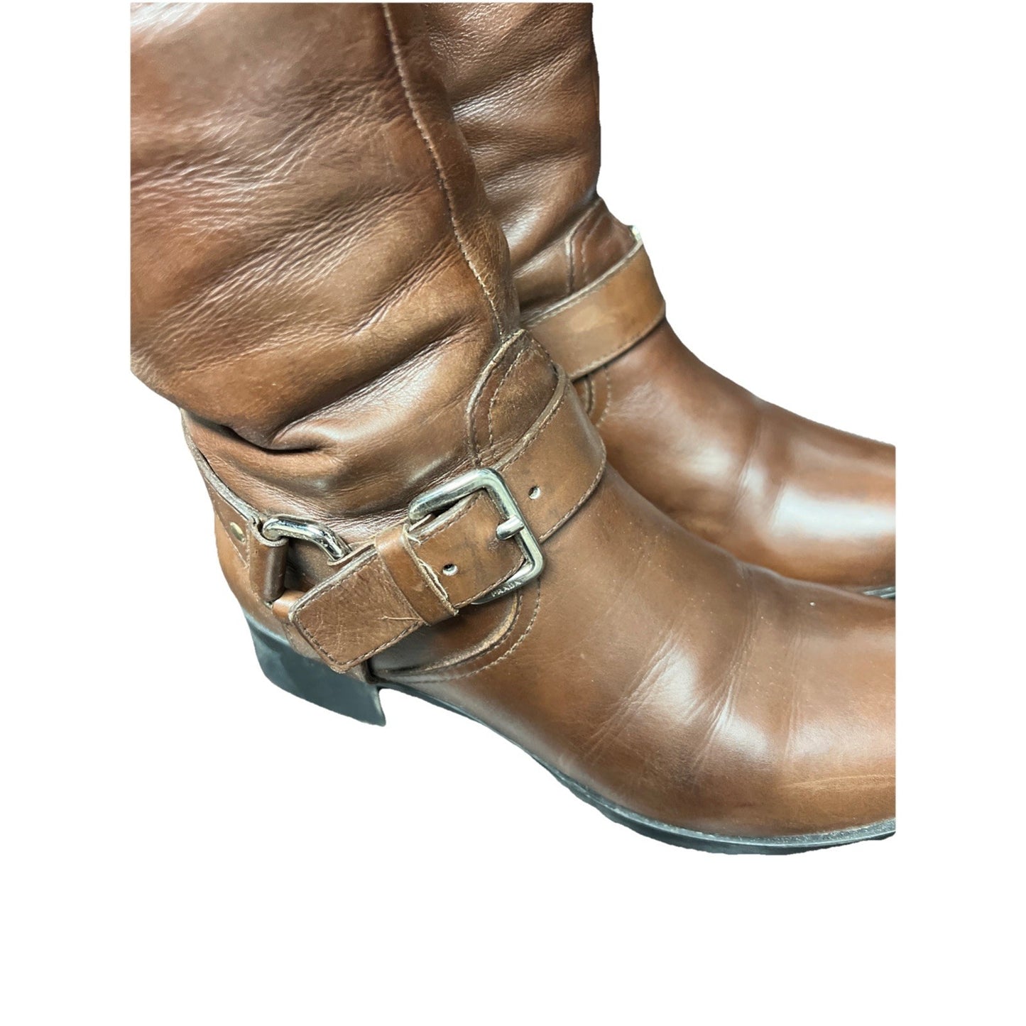 Prada Women’s 4911 Knee High Brown Leather Riding Boots Sz. 5 With Buckles