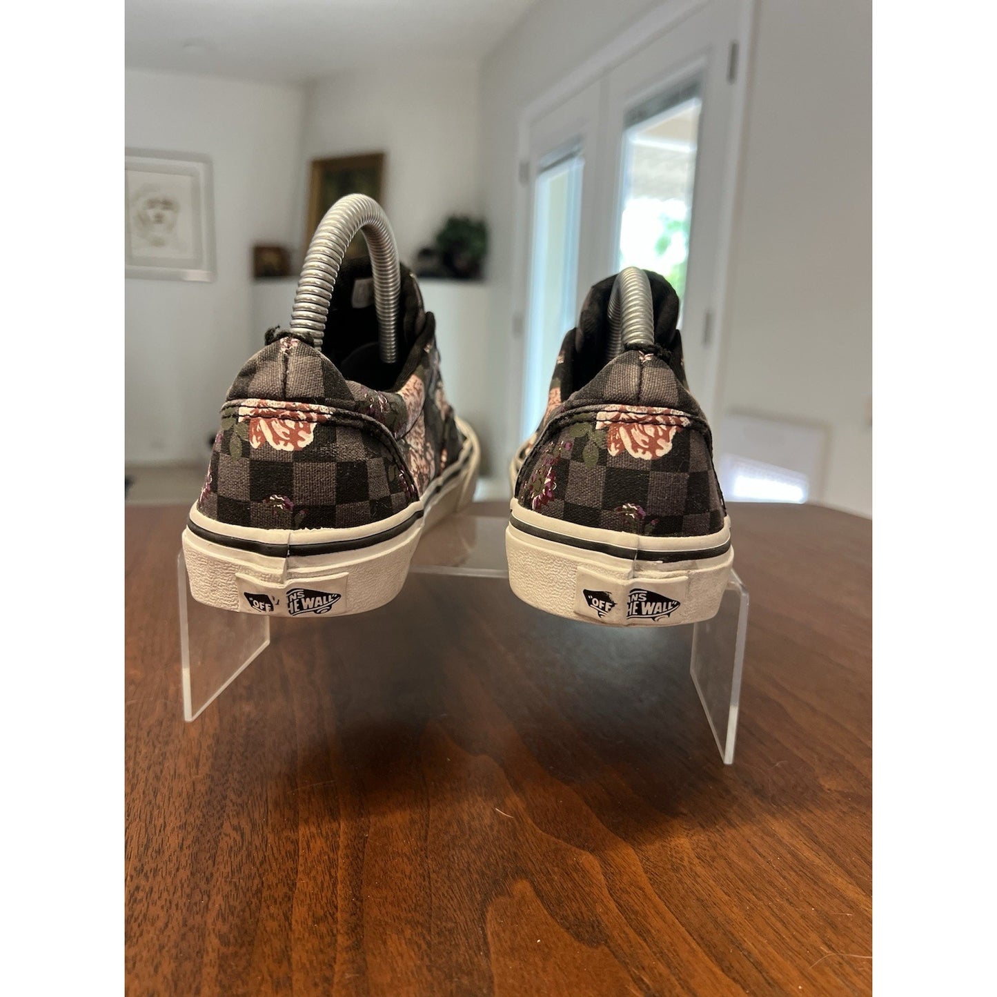 Vans Doheny Black Grey Checkered Pink Floral Design Women’s Size 6