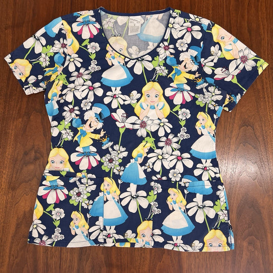 Alice In Wonderland (S) Women’s Scrub Top Tooniforms TF614 Mad Hatter