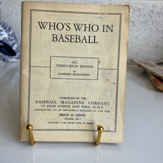 1951 Whos Who In Baseball. Thirty-Sixth Edition - Missing Cover