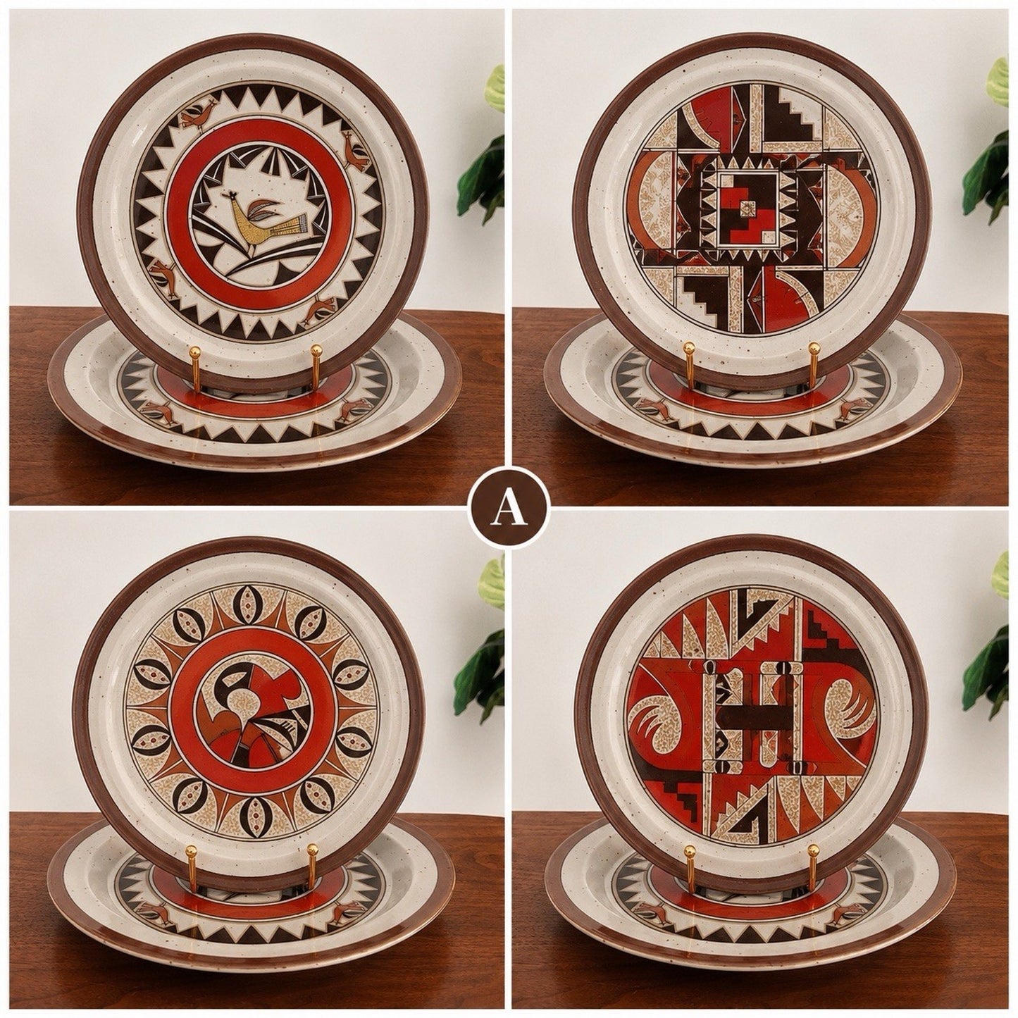 Takahashi Stoneware 4 Dinner 4 Salad Plates Tribal Native American Southwestern