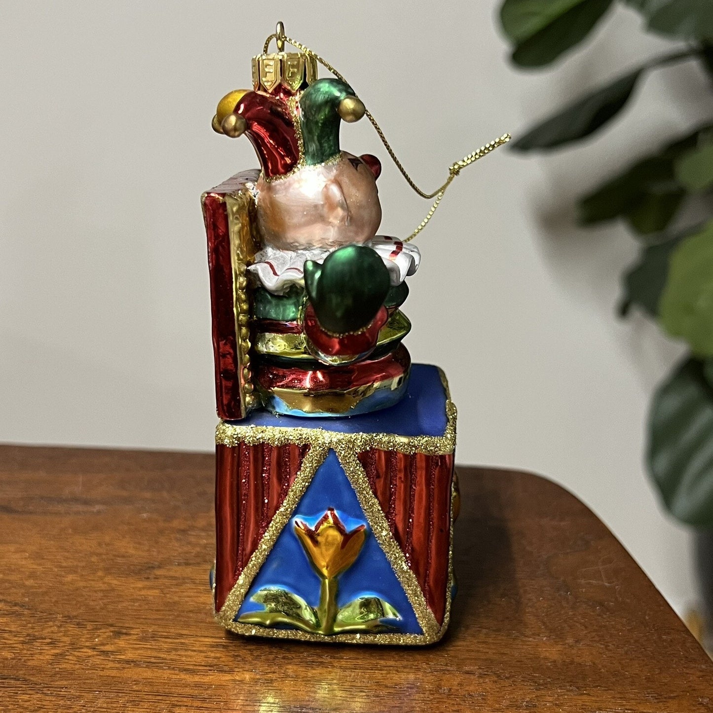 Vintage Fitz and Floyd Jack in The Box Blown Glass Jester Christmas Ornament