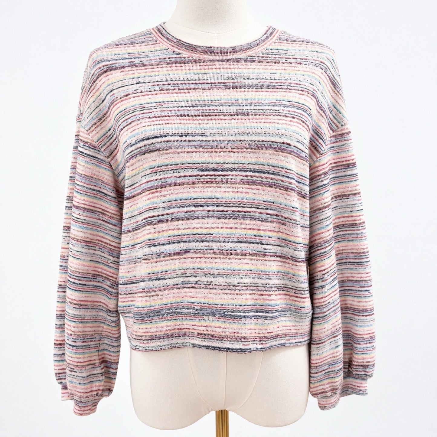 Madewell Sweater (S) Bubble Sleeve Crop Rainbow Stripe Retro Whimsy Dopamine