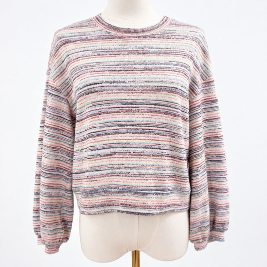 Madewell Sweater (S) Bubble Sleeve Crop Rainbow Stripe Retro Whimsy Dopamine
