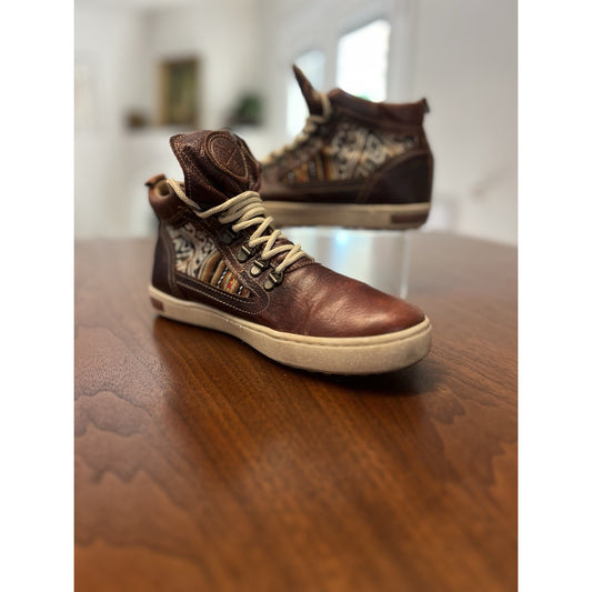 Inkkas Brown Leather Camping Boots High Top Peruvian Artisan Fabric Men Size 7