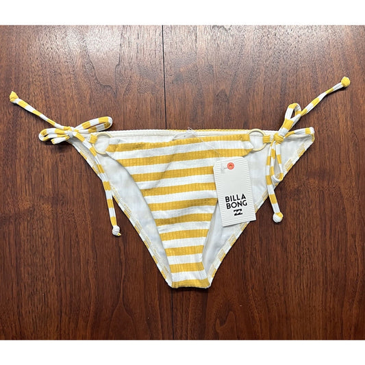 NWT Billabong Swim Bikini Bottoms (M) Side Tie Tropic Med Coverage Yellow Stripe