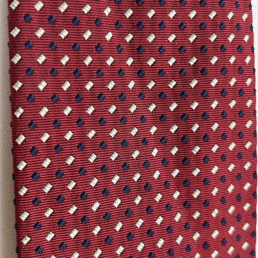 Faconnable Foulard Navy Red Hand Made 100% Silk Italian Neck Tie 60x3.75 Necktie