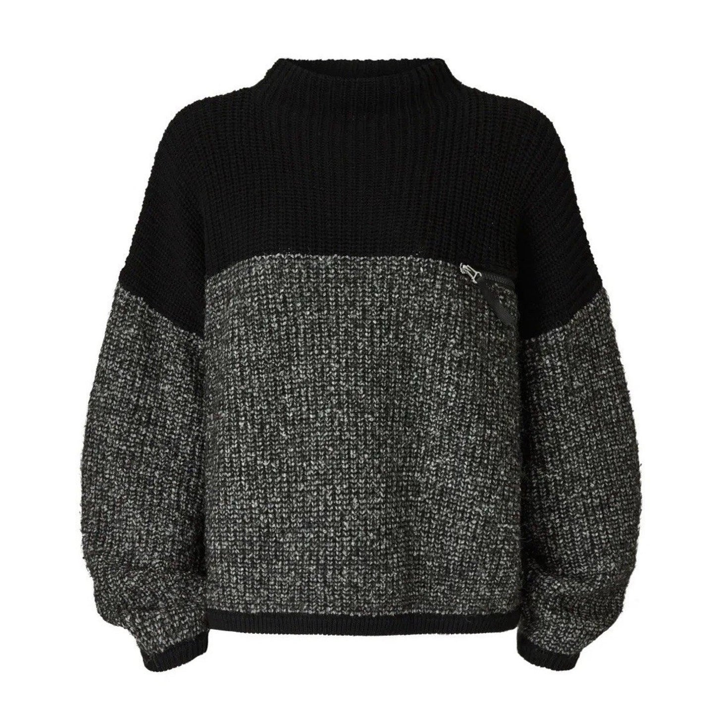 Varley Darwell Mock Neck Sweater (M) Black/Grey Oversized Knit Slouchy Cozy