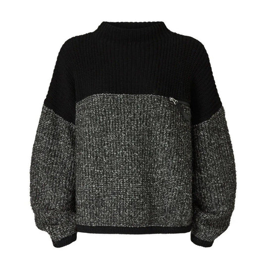 Varley Darwell Mock Neck Sweater (M) Black/Grey Oversized Knit Slouchy Cozy