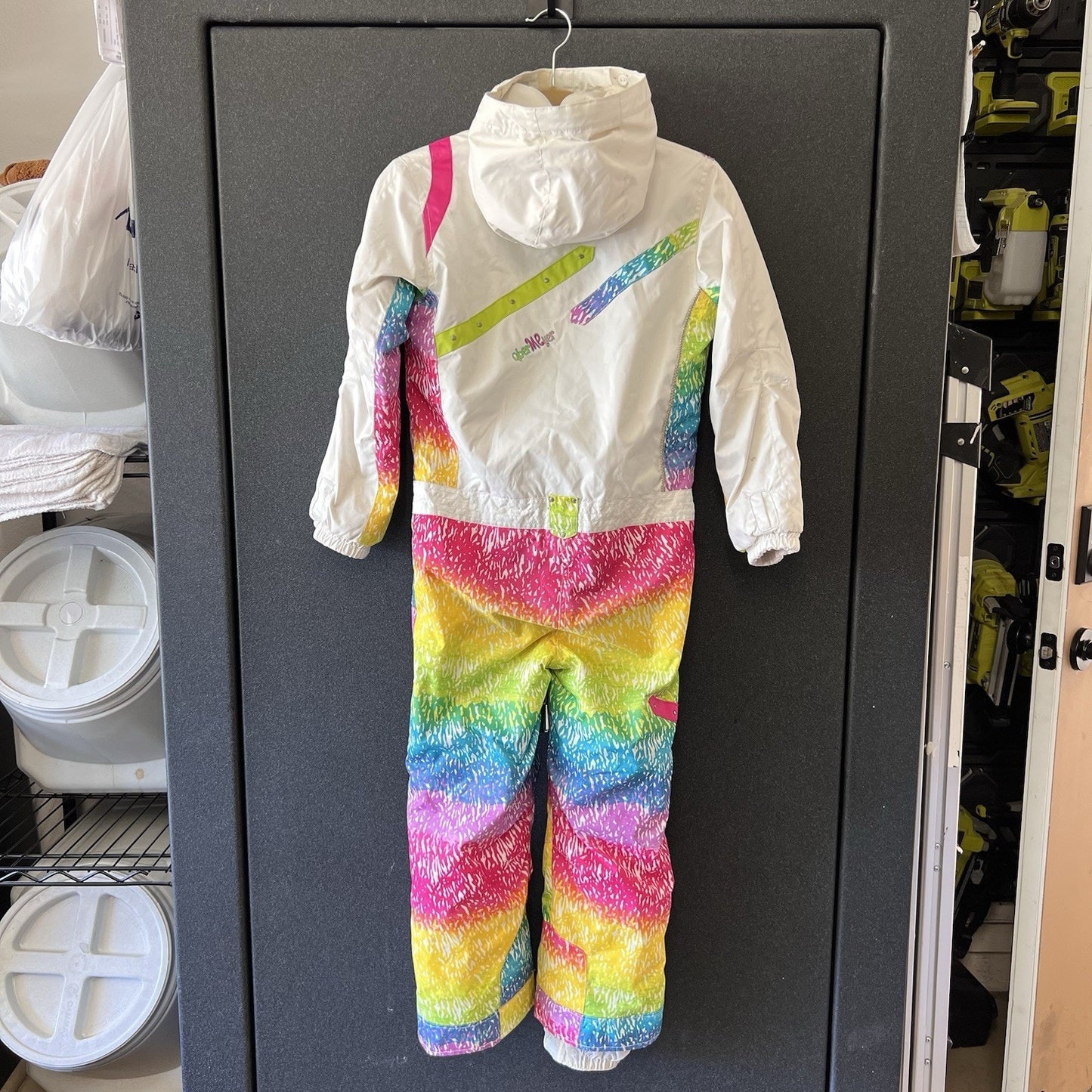 OBERMEYER Quinn Ski Snowsuit One Piece Girls (7) I-Grow Extended Retro Rainbow