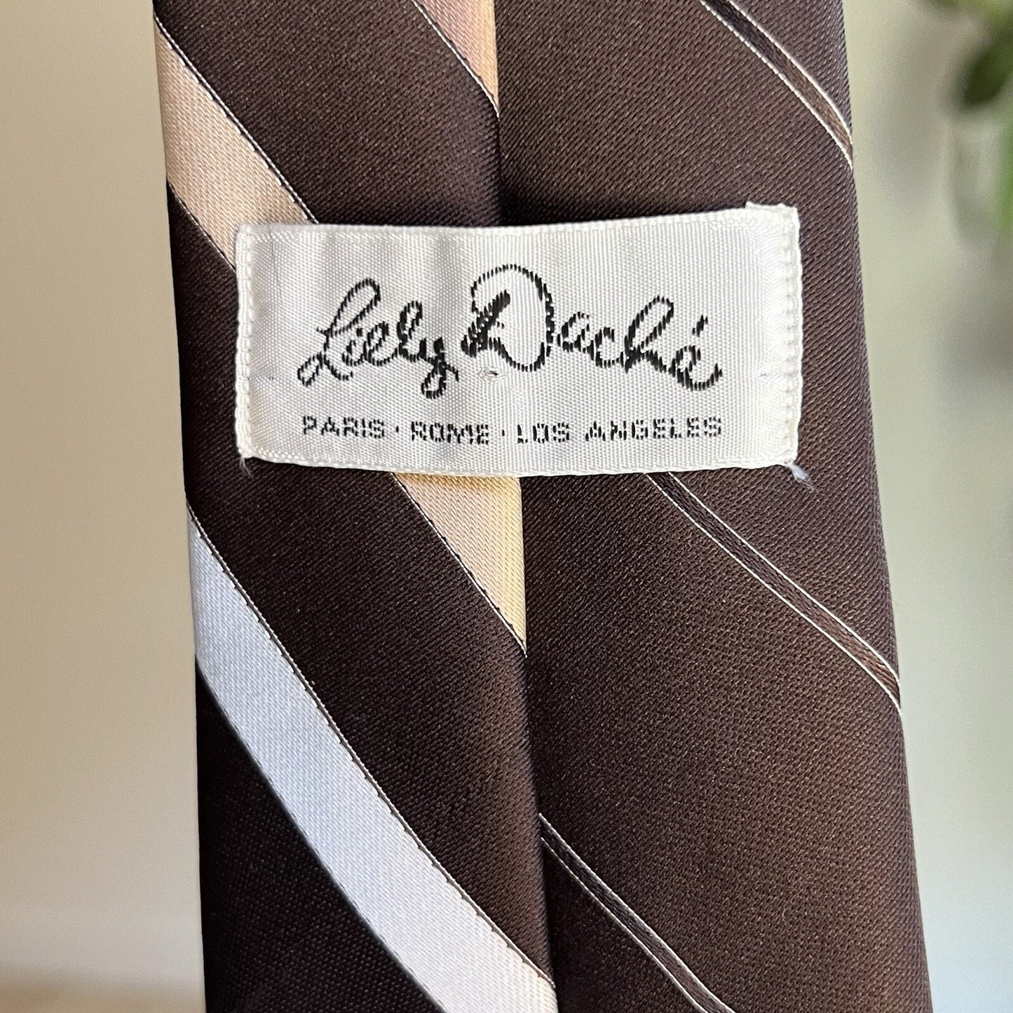 Retro Lilly Dache Men’s Necktie Vintage Designer Men's Necktie Brown Gold Stripe