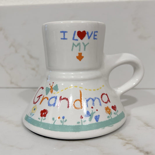 Vintage No Spill Mug “I Love My Grandma” Crayon Kitsch Retro Gift Nostalgia
