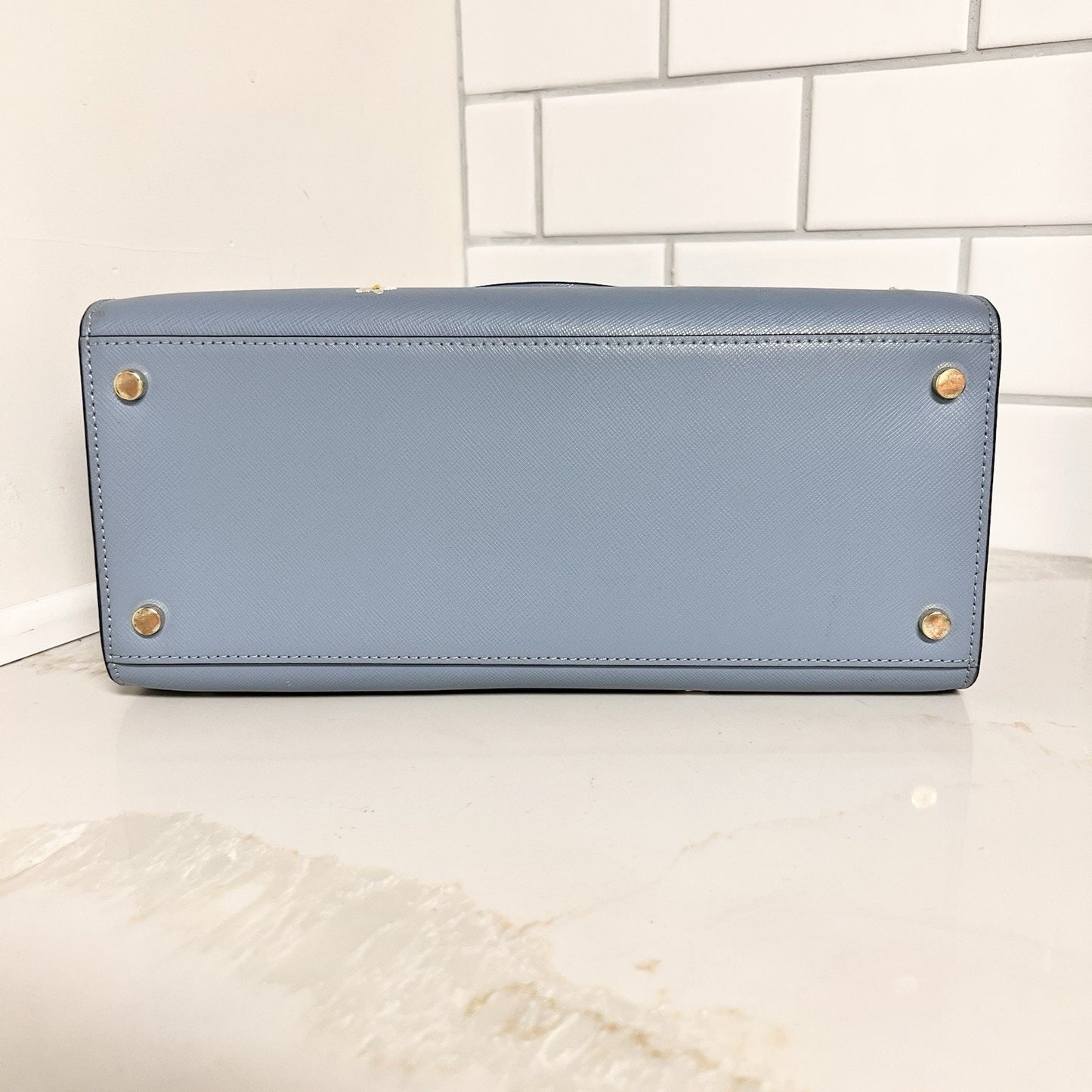 Kate Spade Madison Medium Crossbody Satchel Embroidered Floral Blue Leather