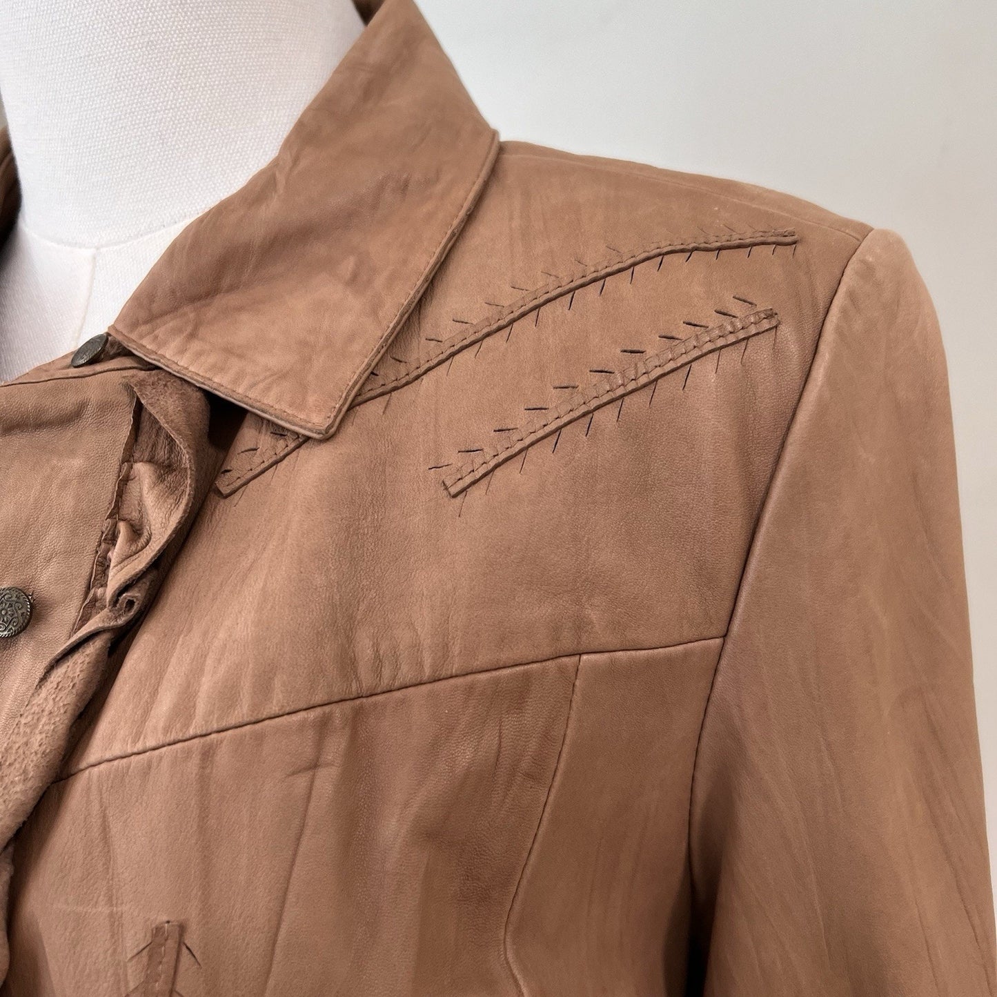 Vintage Cache Lambs Leather Jacket (M) Ruffle Feminine Western Romantic Brown