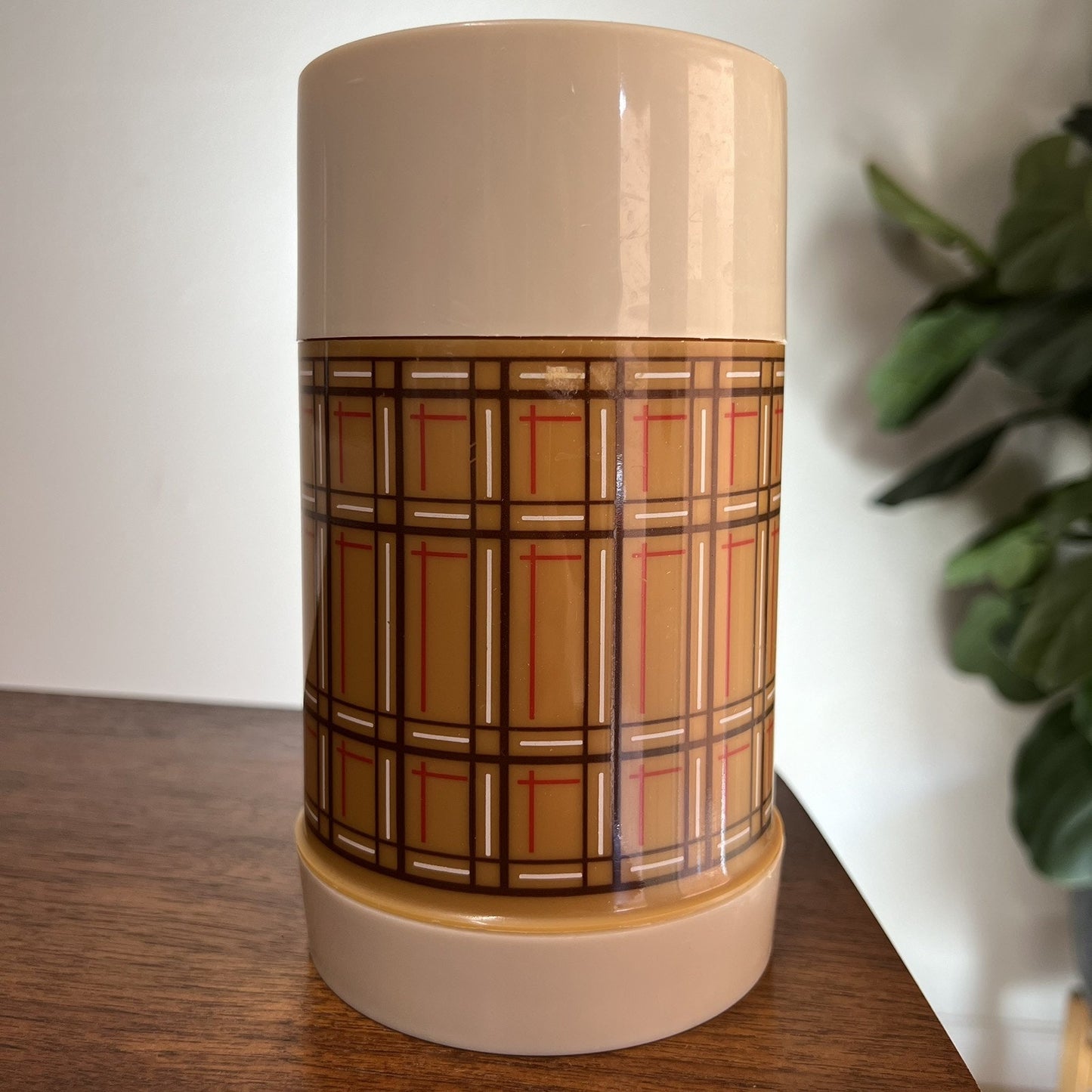 Vintage Aladdin Best Buy Thermos Bottle Brown Plaid Wide Mouth USA Retro