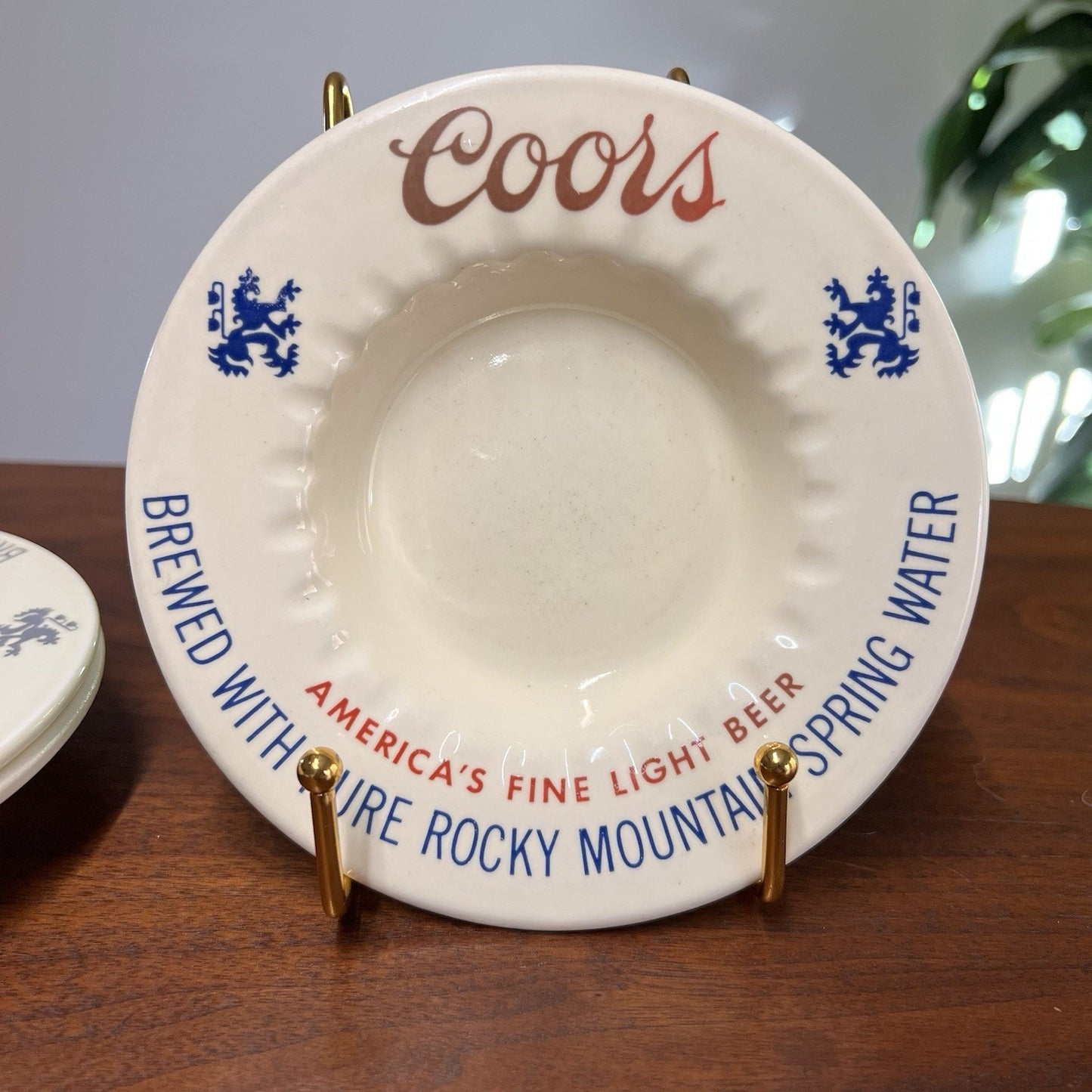 Set of 4 V Coors Ashtray 6" Ceramic Barware Beer Advertising 60s Collectible