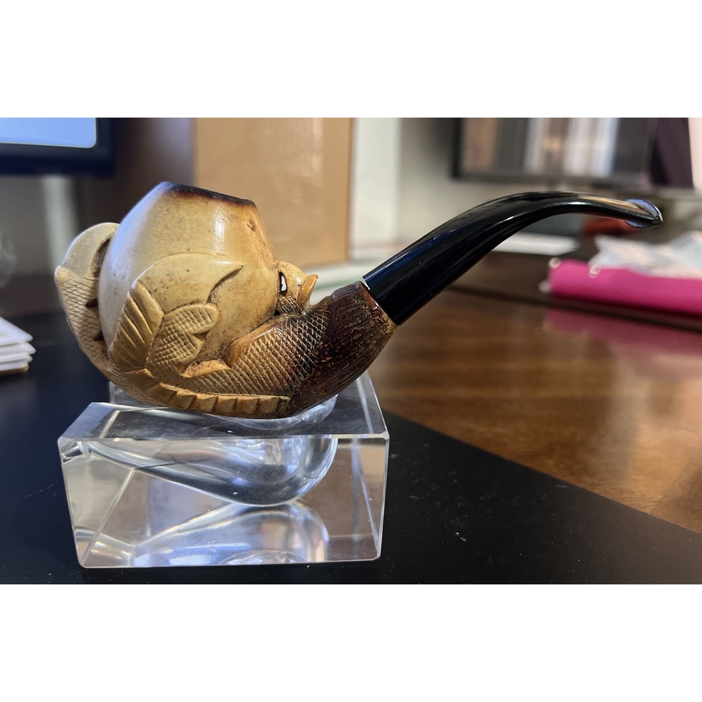 Vintage Hand Carved Dragon Claw Meerschaum Bent Billiard Estate Tobacco Pipe