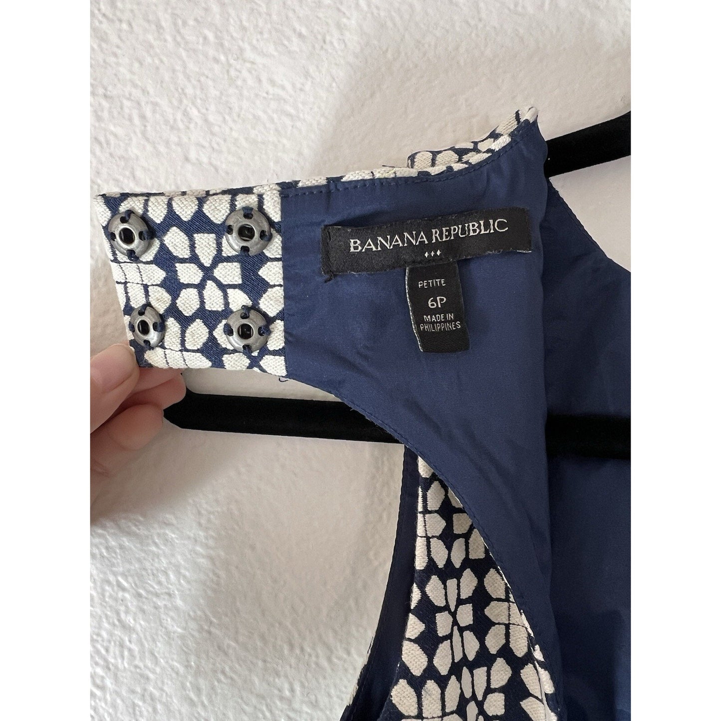 Banana Republic Sz 6 Petite Navy & White Dress Jacquard Open Back Office