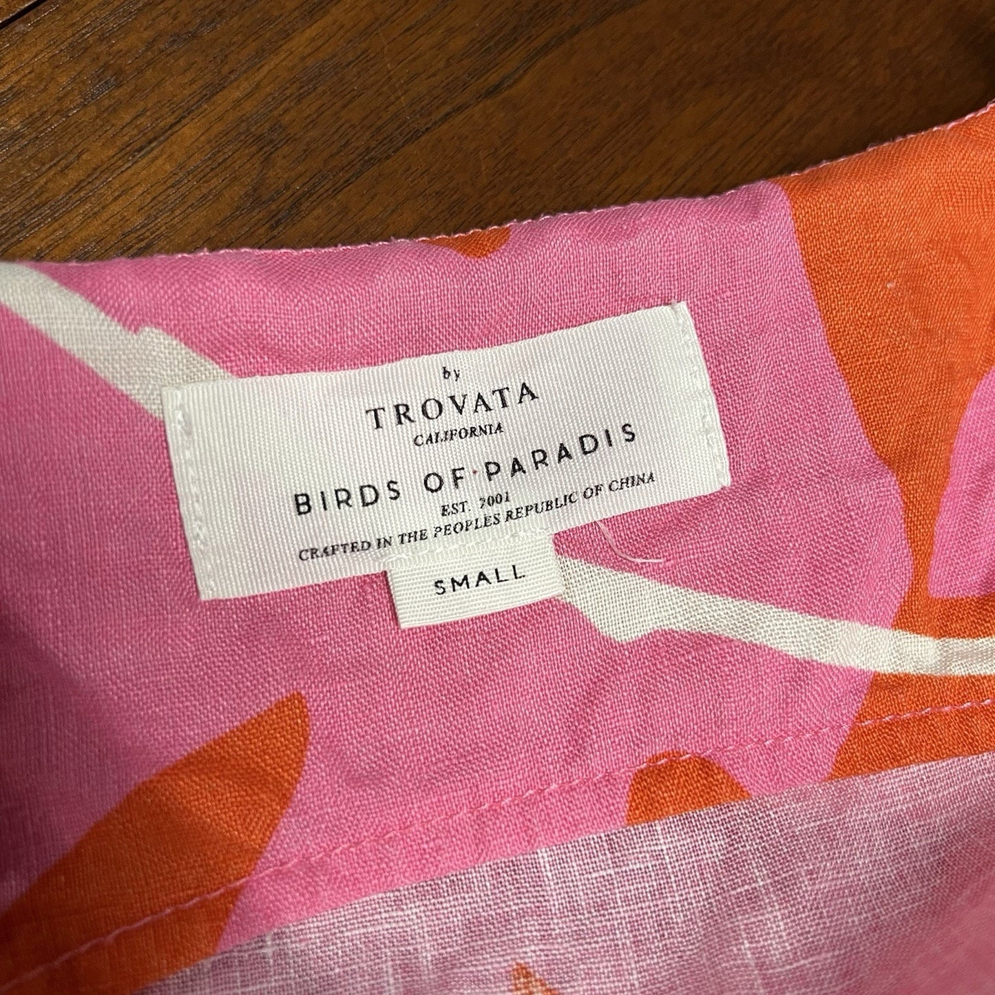 $198 Trovata Birds of Paradis Linen Square Neck Tank (S) Pink Orange Tropical