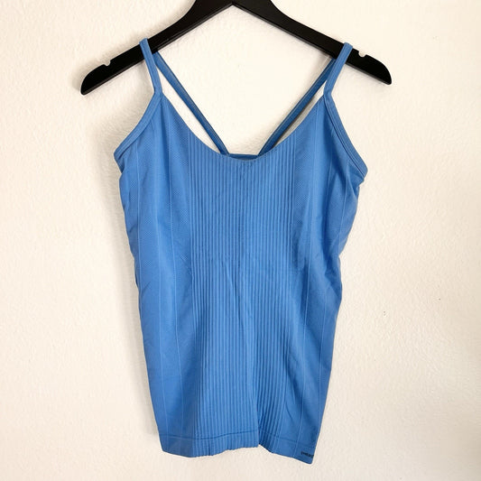Patagonia Medium Women Tank Top Ribbed Strappy Blue Stretch Shelf Bra Outdoor