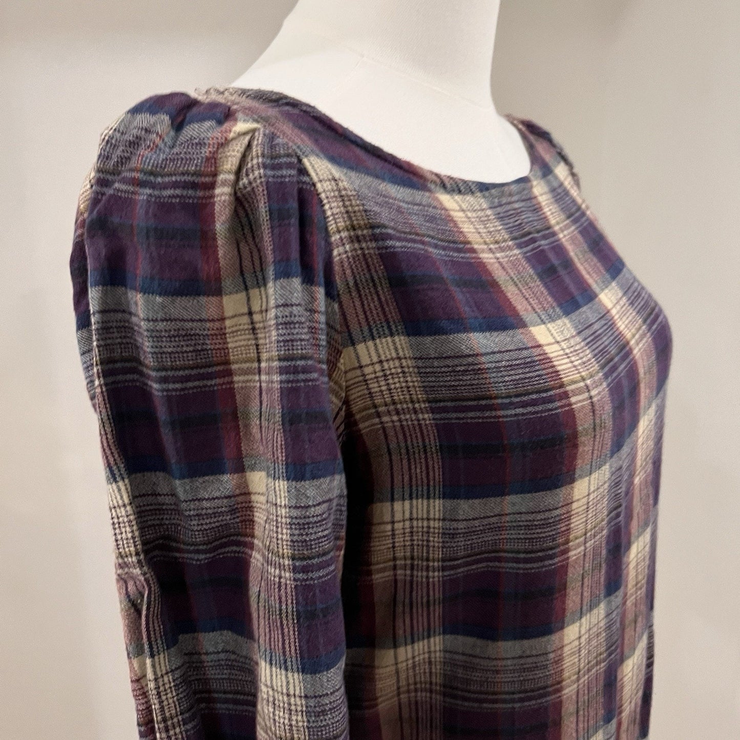 Vintage Eileen West Nightgown Wool Cotton Long House Dress Sleeve Plaid Flannel