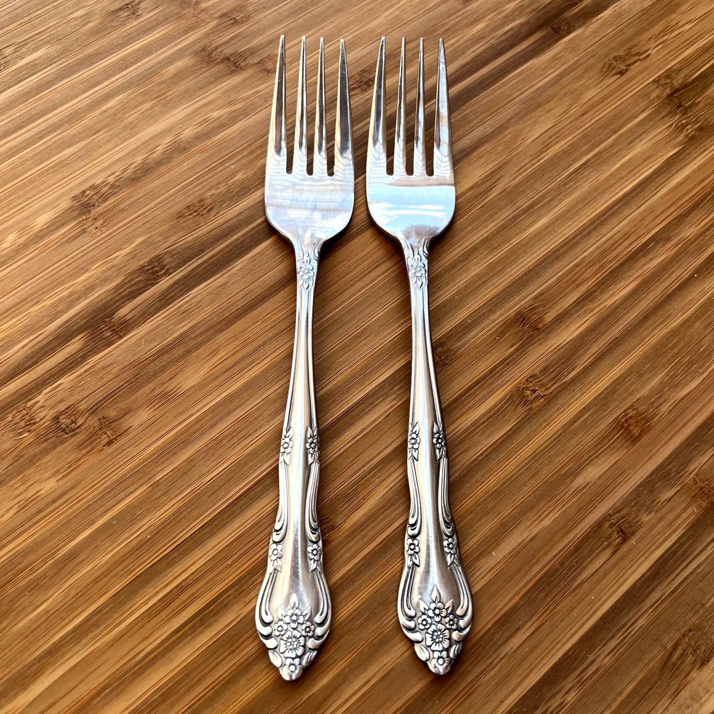 Rogers "DREAM ROSE" aka "Rose Bud" (2) Salad Forks - Stainless Flatware Korea
