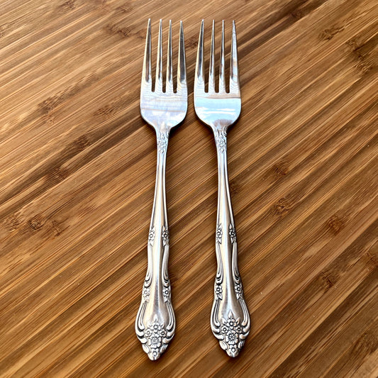 Rogers "DREAM ROSE" aka "Rose Bud" (2) Salad Forks - Stainless Flatware Korea