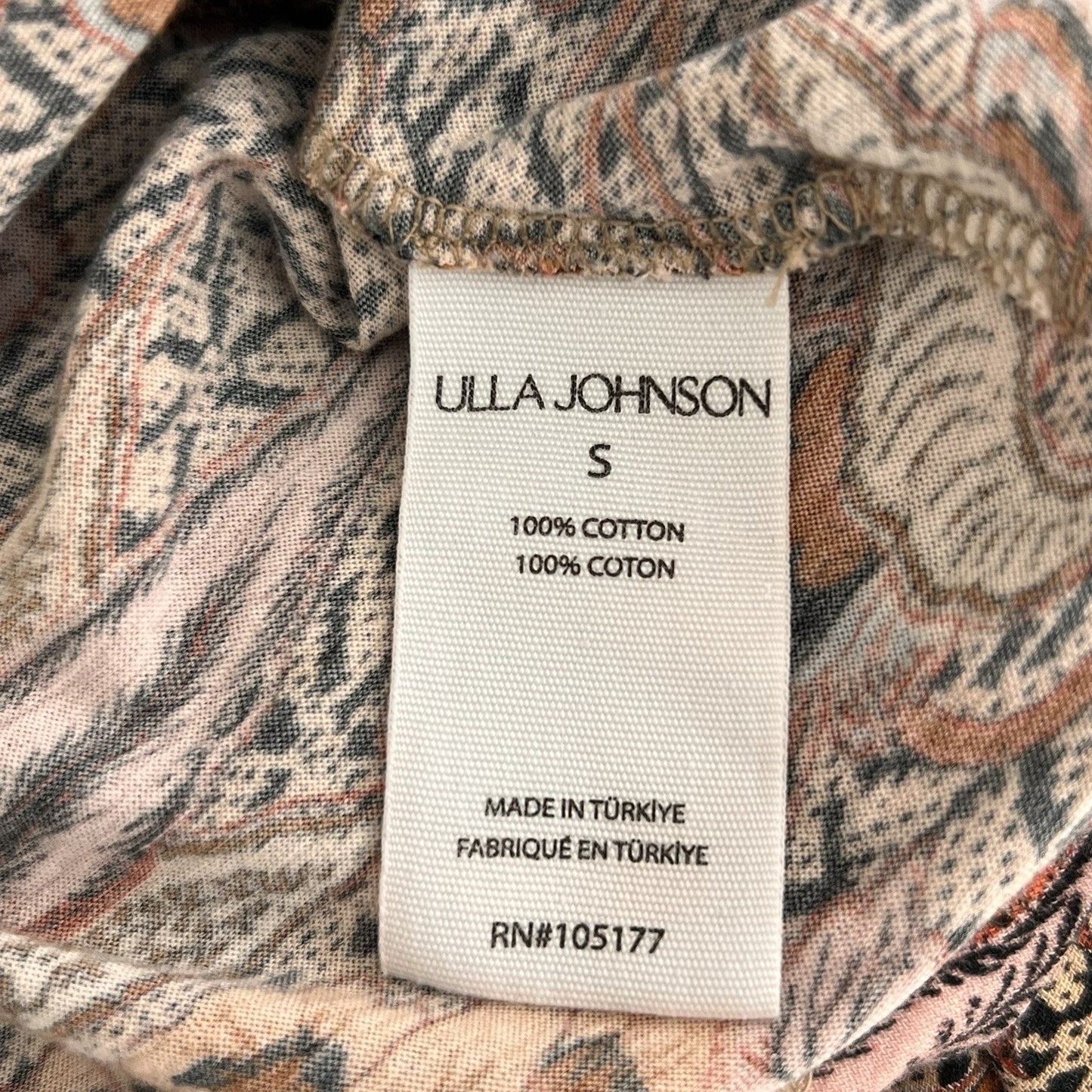 Ulla Johnson 3/4 Sleeve Top (S) Wheat Flowers 100% Cotton Luxe Chic Romantic