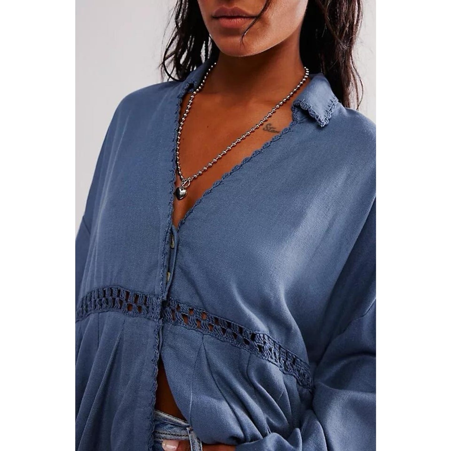 NWT Free People (L) Linen Blend Mini Dress Oversized Shirt Flowy Boho Hippie