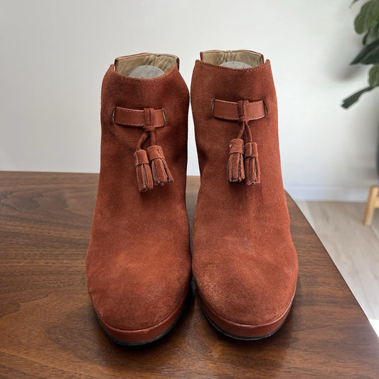 Wolverine Samantha Pleet 8B Suede Wedge Bootie 1000 Mile Leather Tassle
