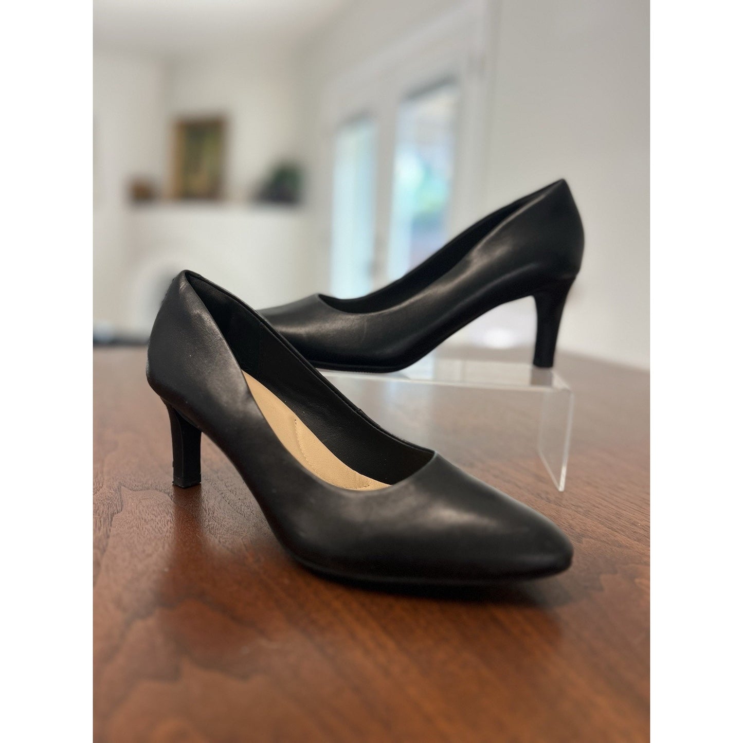Clarks Calla Rose pointed toe patent leather heels black pump Women’s Size 8.5
