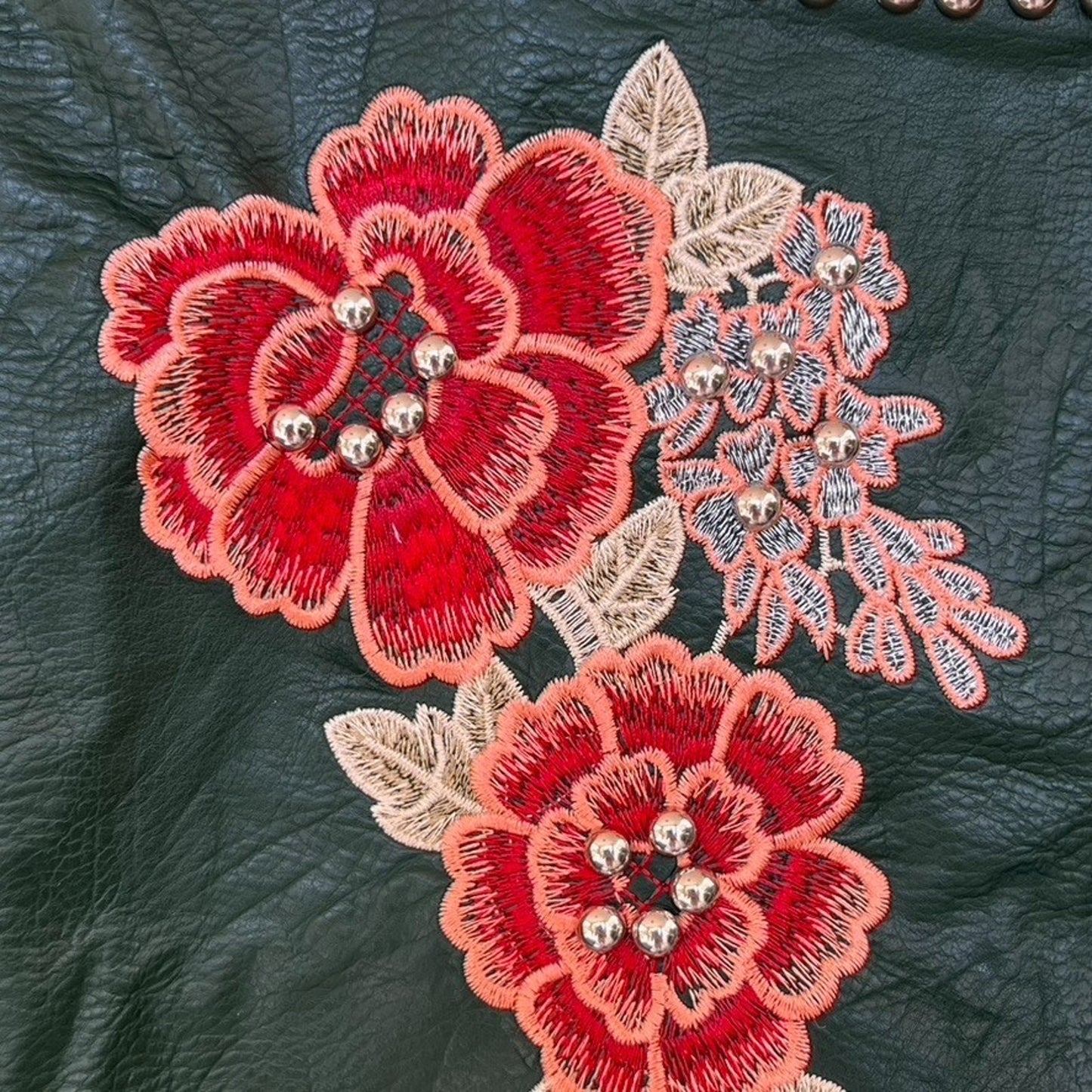 Romeo & Juliet Couture Y2K Vegan Leather Floral Embroidered Festival MiniSkirt