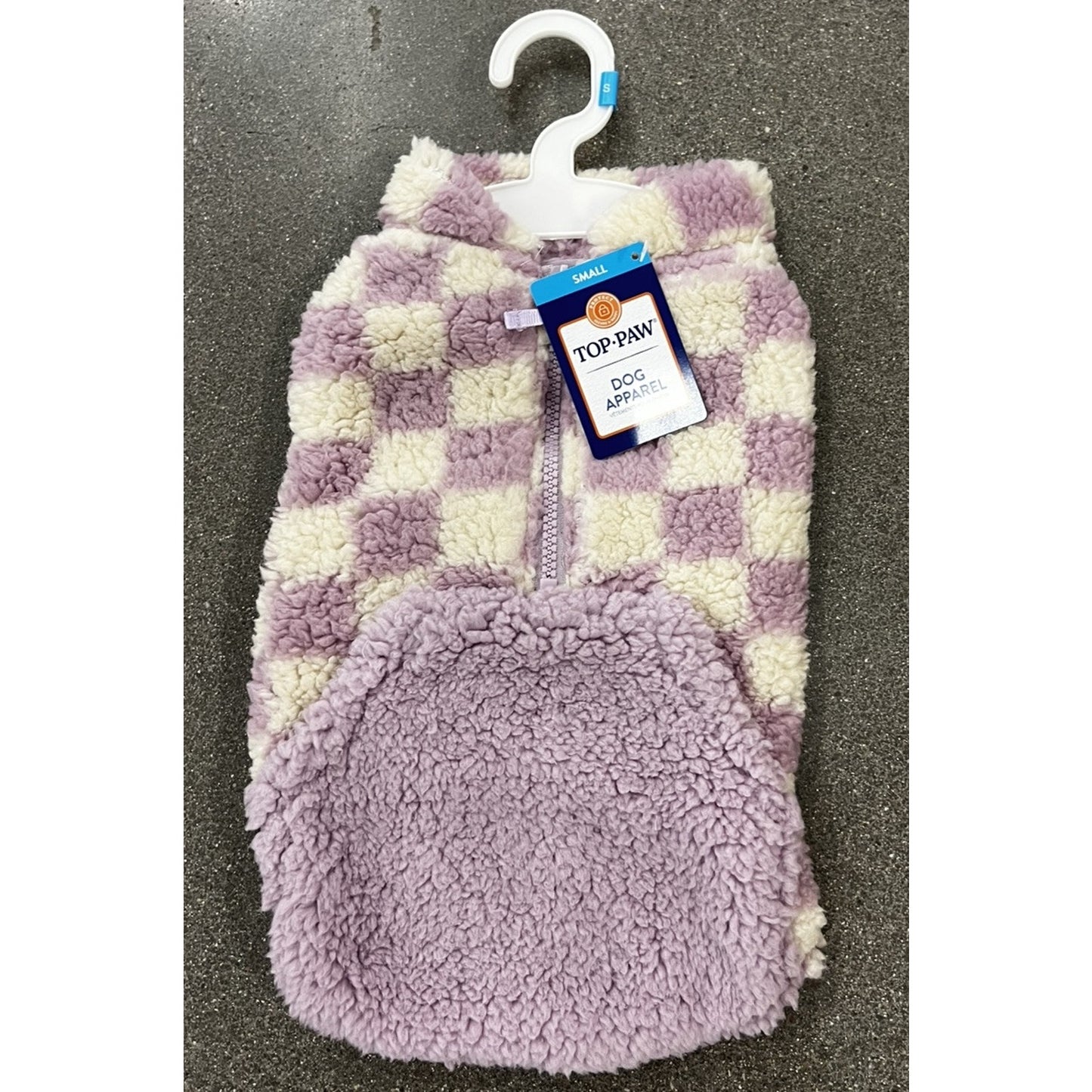 Top Paw Checkered Fleece Zip Up Jacket For Dogs. Purple Size S