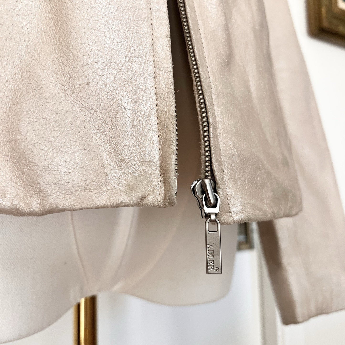Adler Collection Women (M) Metallic Beige Leather Jacket 90s Y2K Vintage Classic