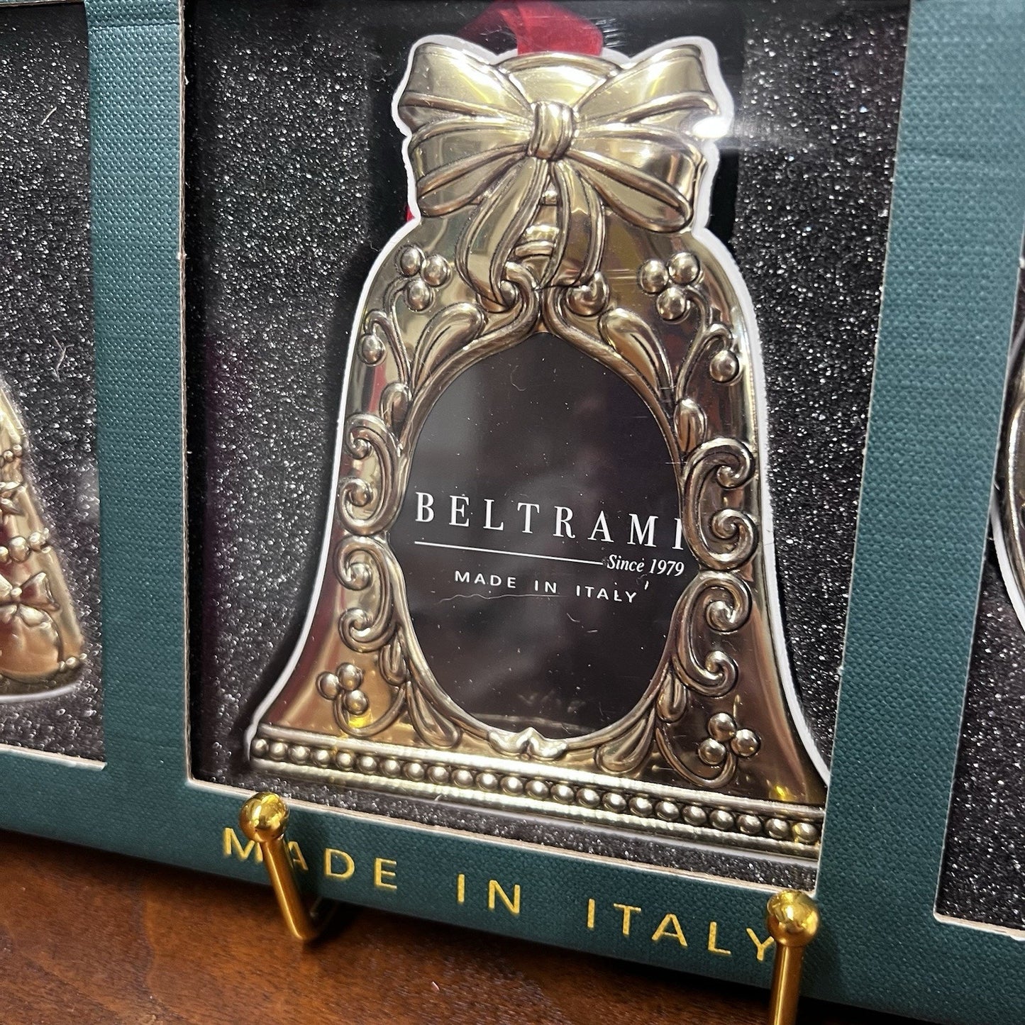 3 x Beltrami Ornaments Gold Photo Picture Frames Christmas Tree Bell Wreath