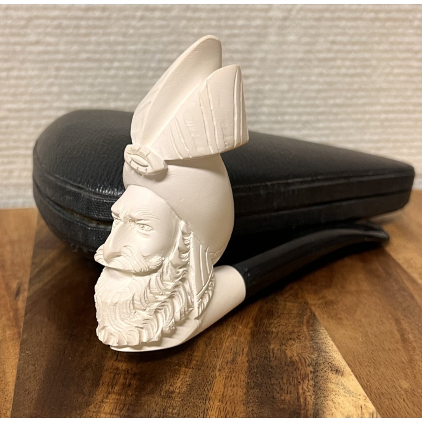 Vintage Meerschaum Turkish Pipe Carved Sultan With Fitted Case Unused