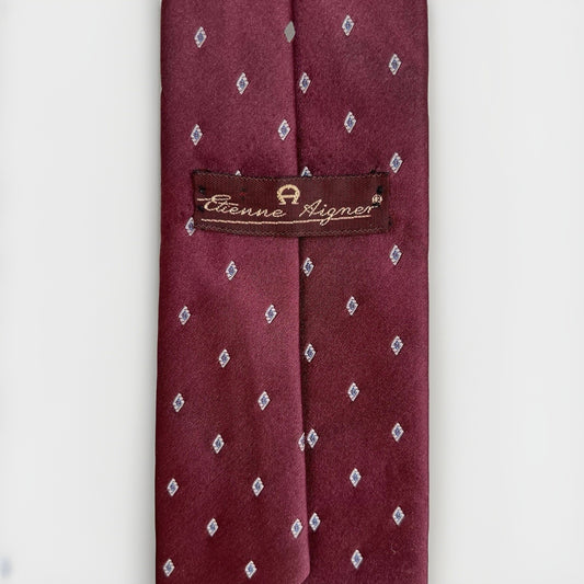 Etienne Aigner Tie 57x3.5 Red Maroon Diamond Dots Necktie Designer Luxury
