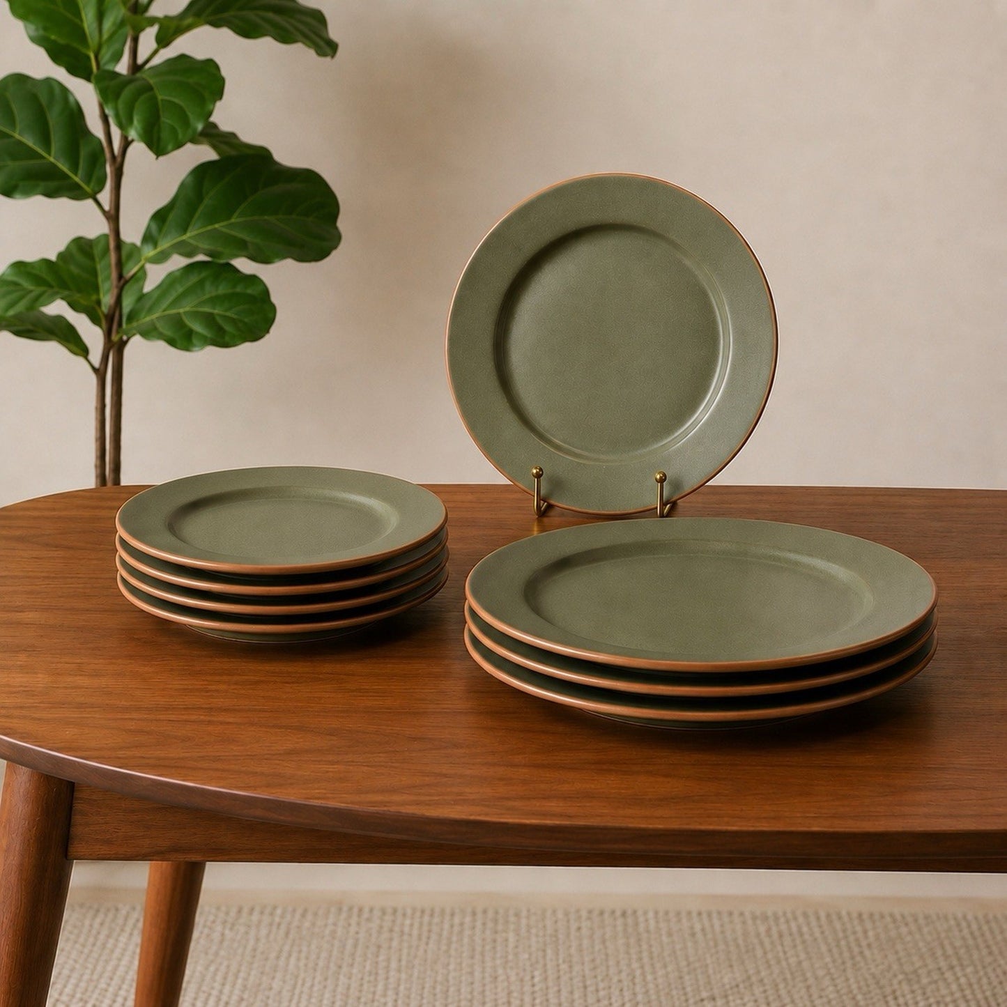 Casa Verde Terra Cotta 3 Dinner & 5 Salad Plates WSP Tableware Set Matte Green