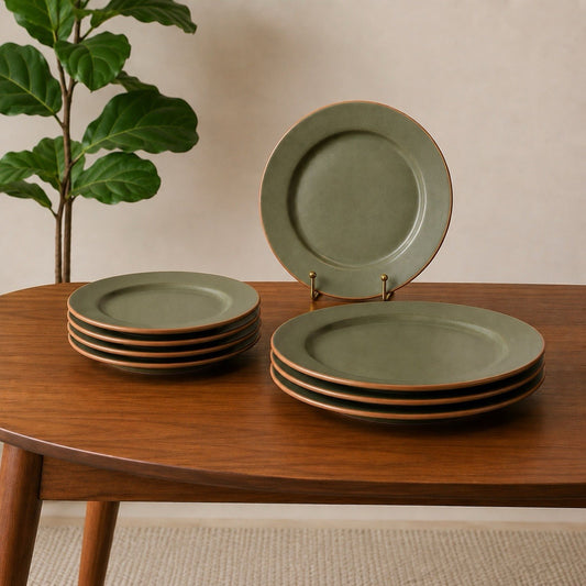 Casa Verde Terra Cotta 3 Dinner & 5 Salad Plates WSP Tableware Set Matte Green