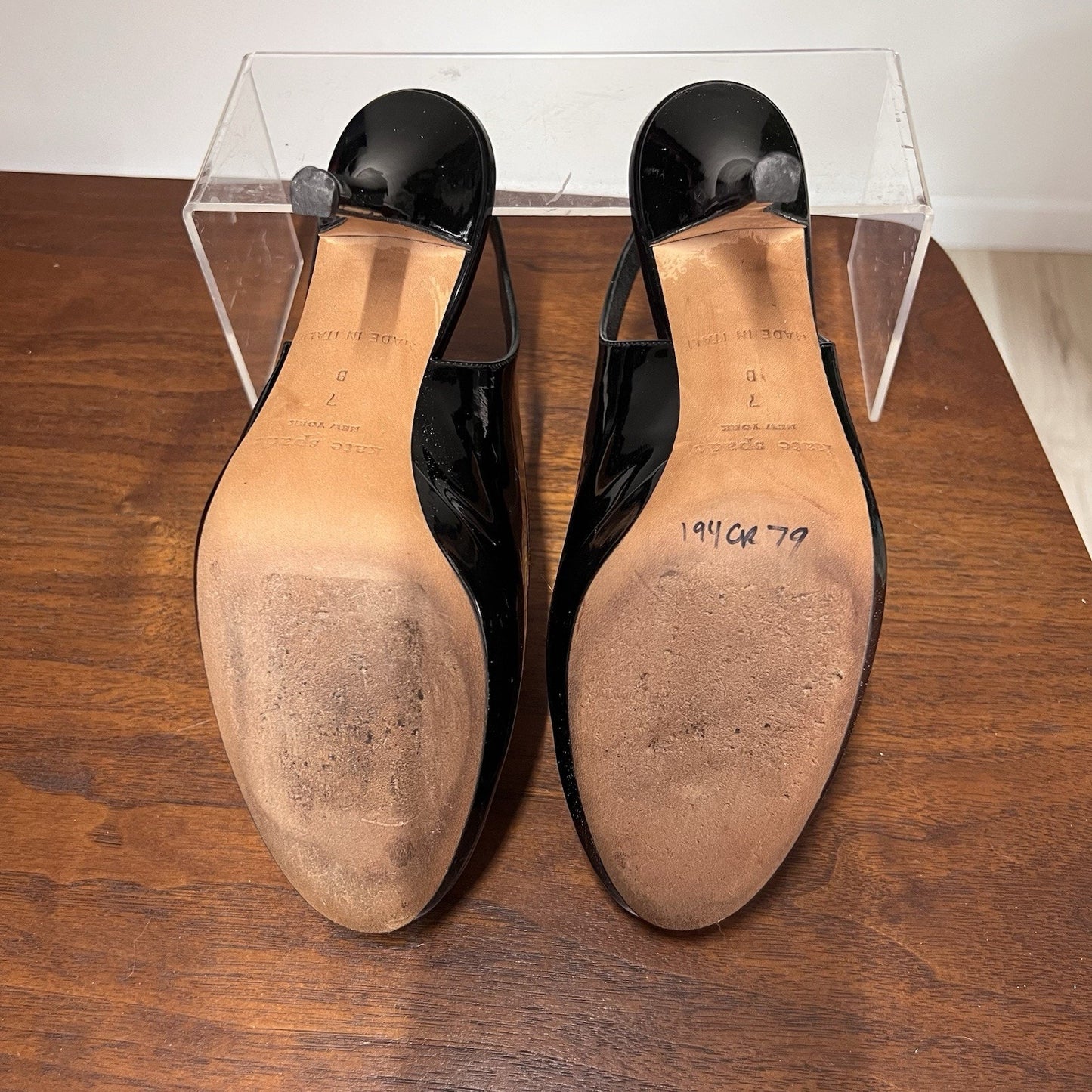 KATE SPADE Kenzie Black Patent Leather Slingback Heel 7B Pump Close Toe