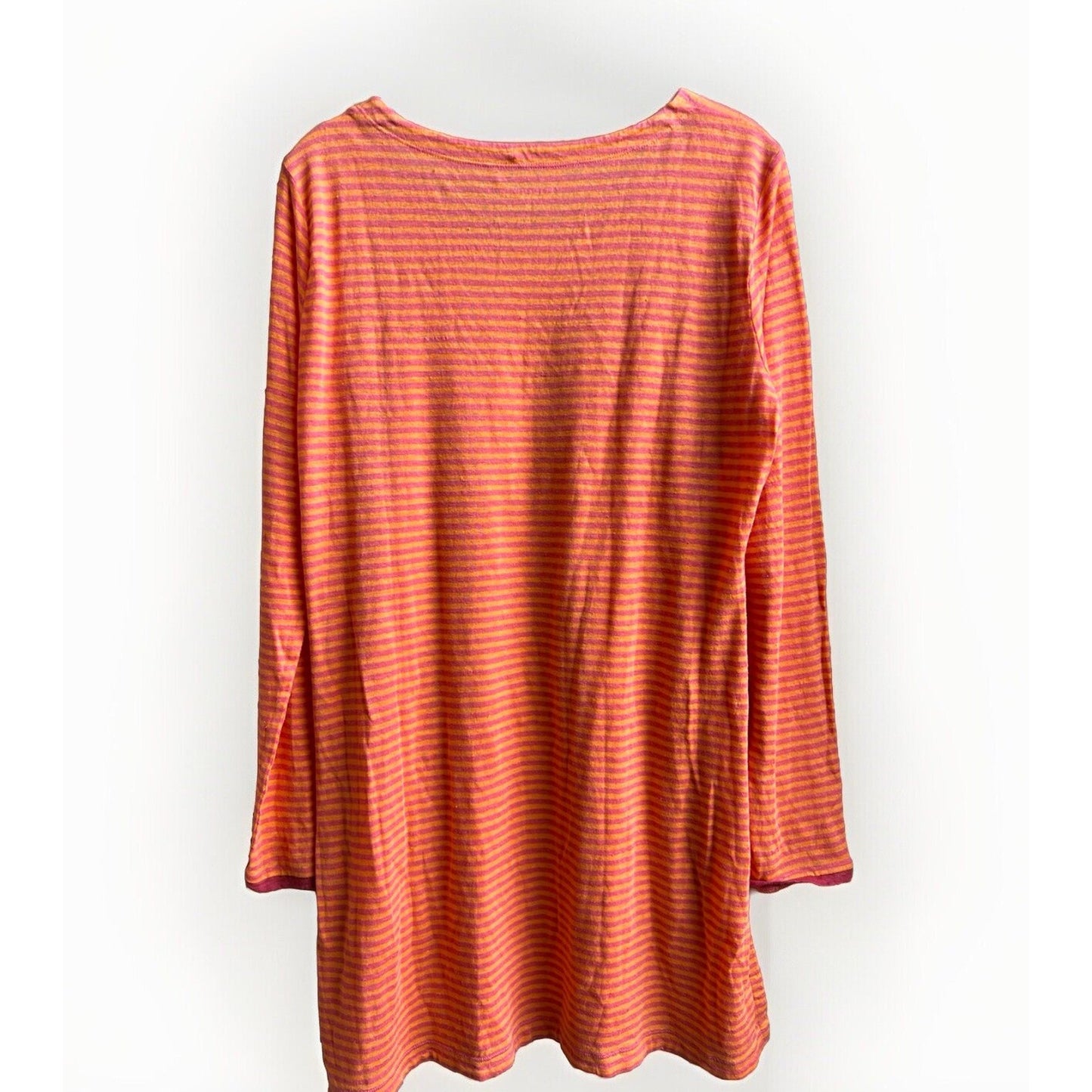 NWT Eileen Fisher (S) Linen Stripe Long Sleeve Tunic Organic Preppy Pink Orange