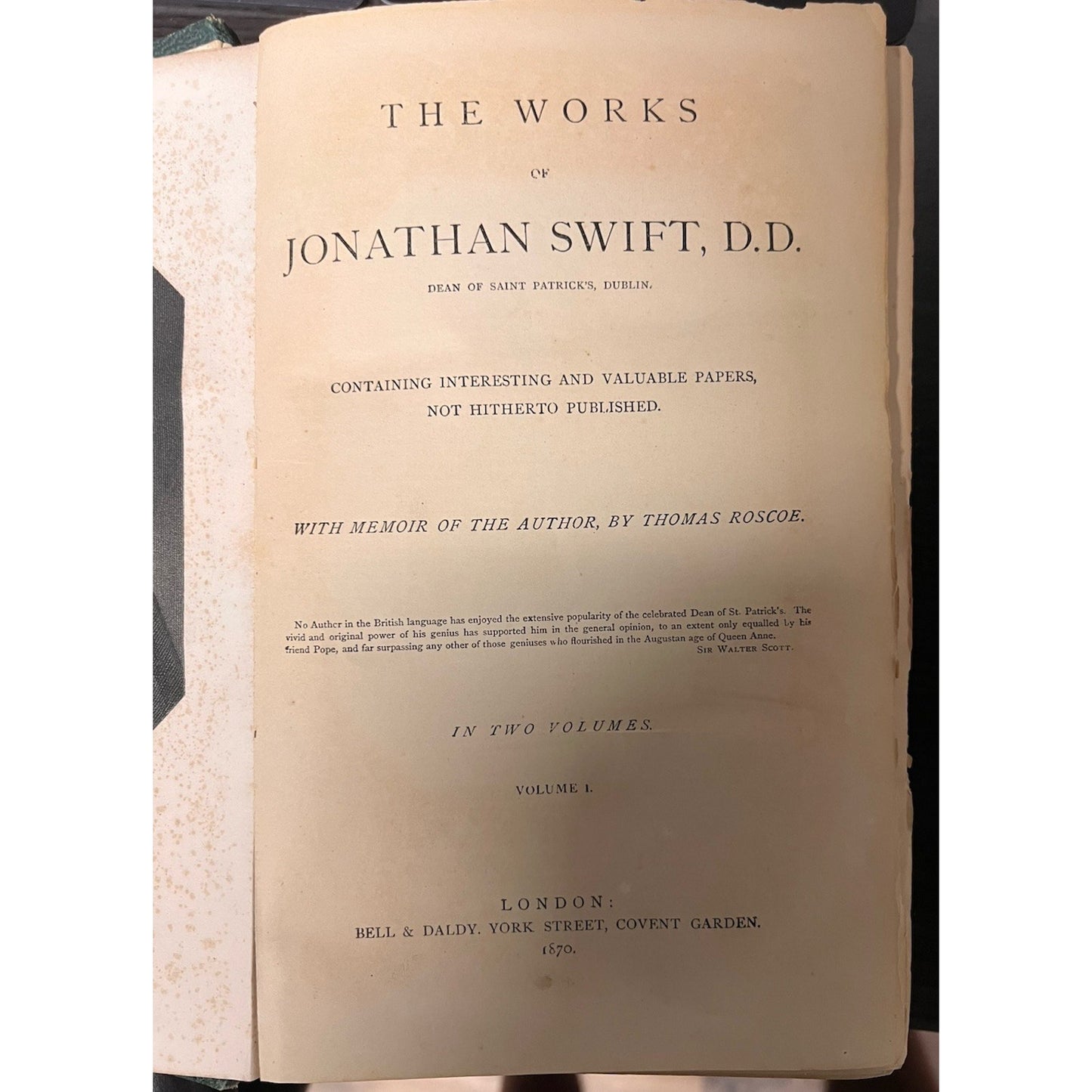 Antique 2 Volume Set Of The Complete Works Of Swift Volume 1 & 2 From 1870