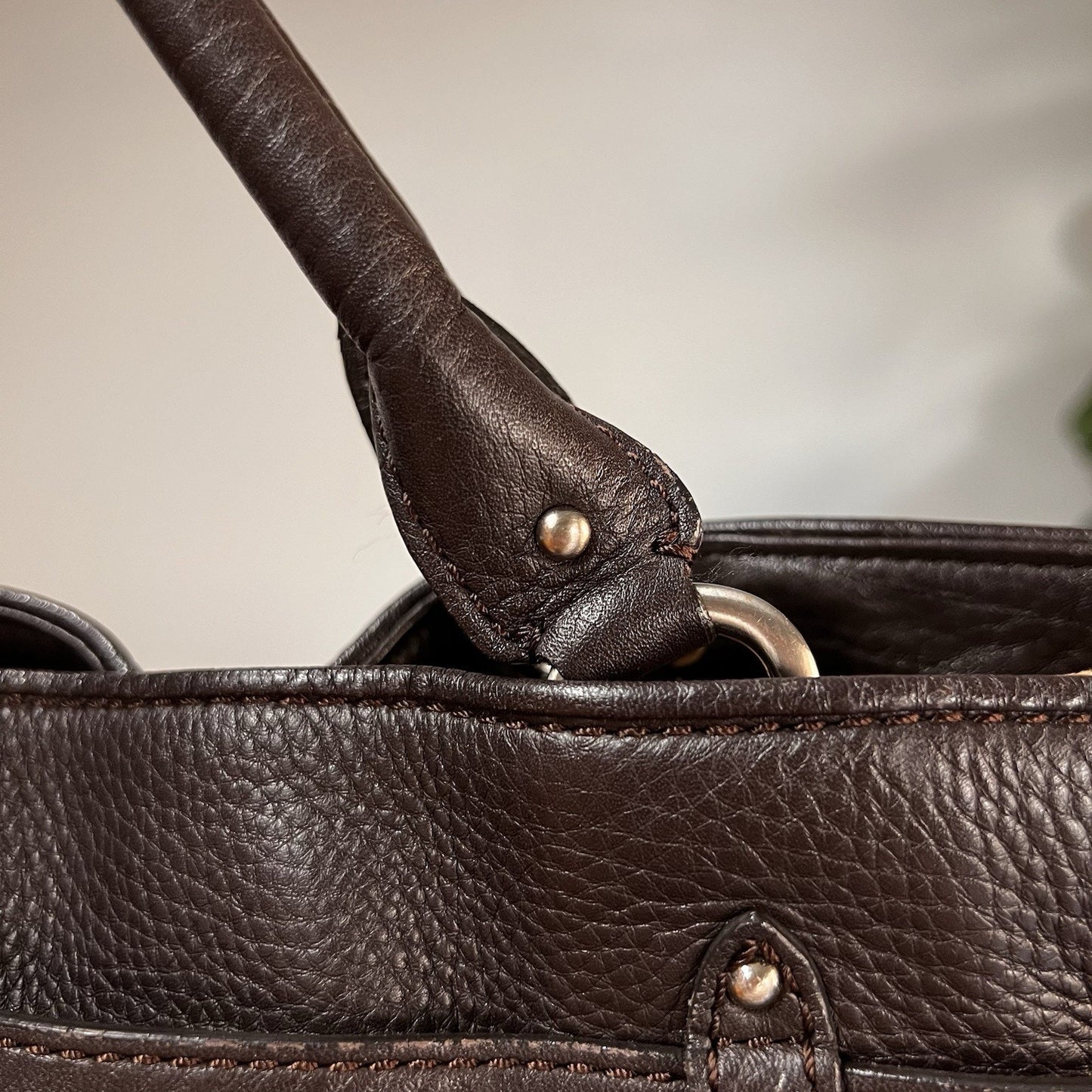 $400 Cole Haan Belted Brown Pebbled Leather Tote Satchel Shoulder Bag Purse