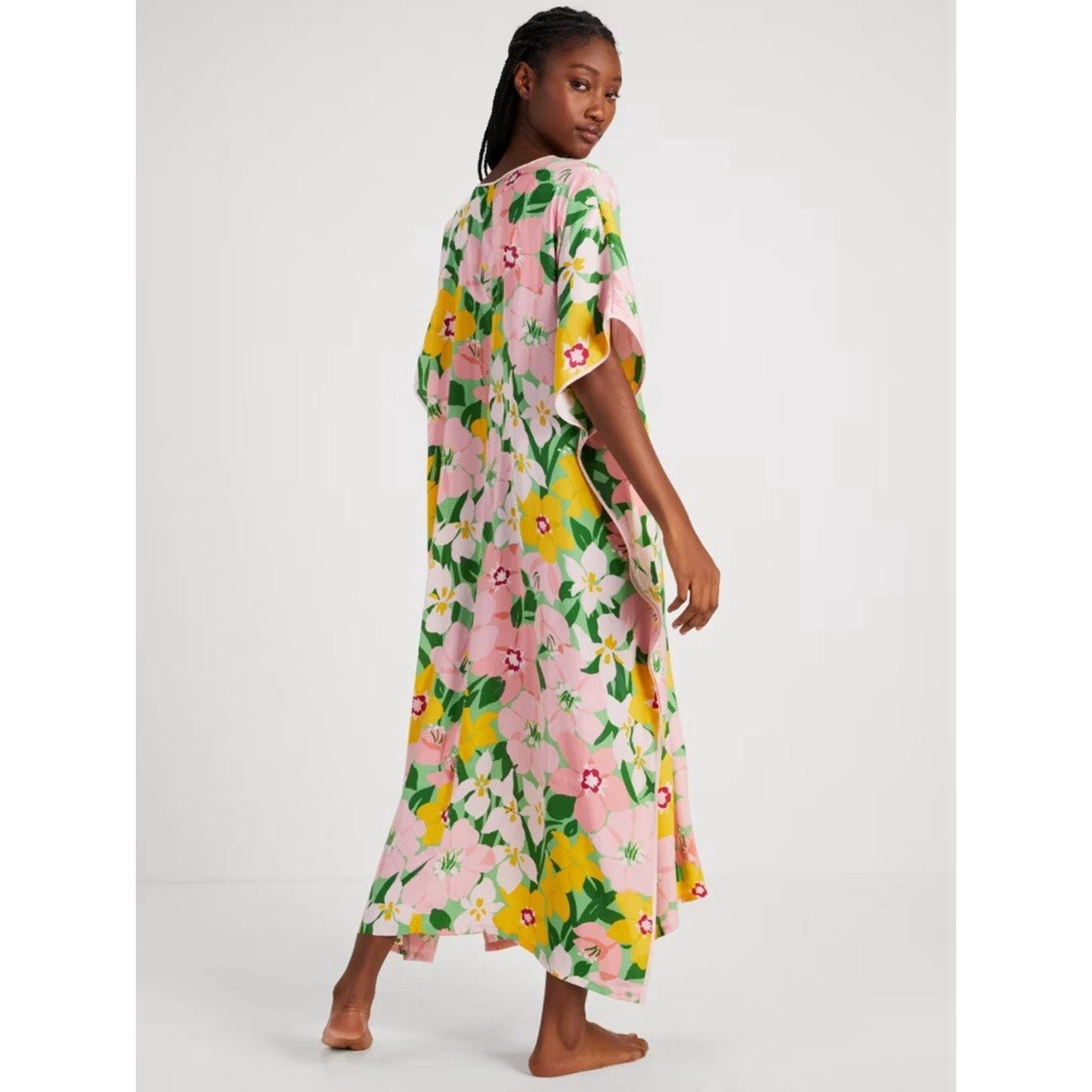 KATE SPADE Caftan Dress L/XL Painterly Petals Floral Muumuu Retro Vintage Mod