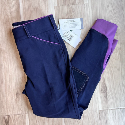 NWT Dover Saddlery Wellesley Breeches Girls 14 Horse Riding Purple Blue Pant