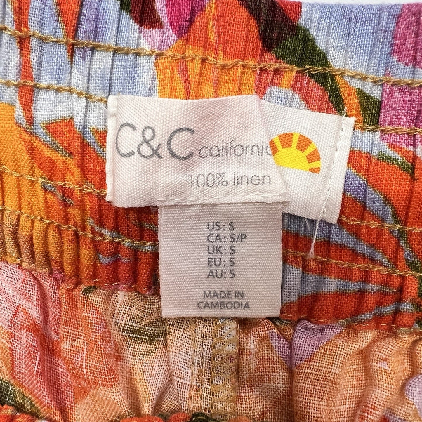 C&C California Linen Shorts (S/28”) Floral Tropical Crochet Trim Fringe Tassel