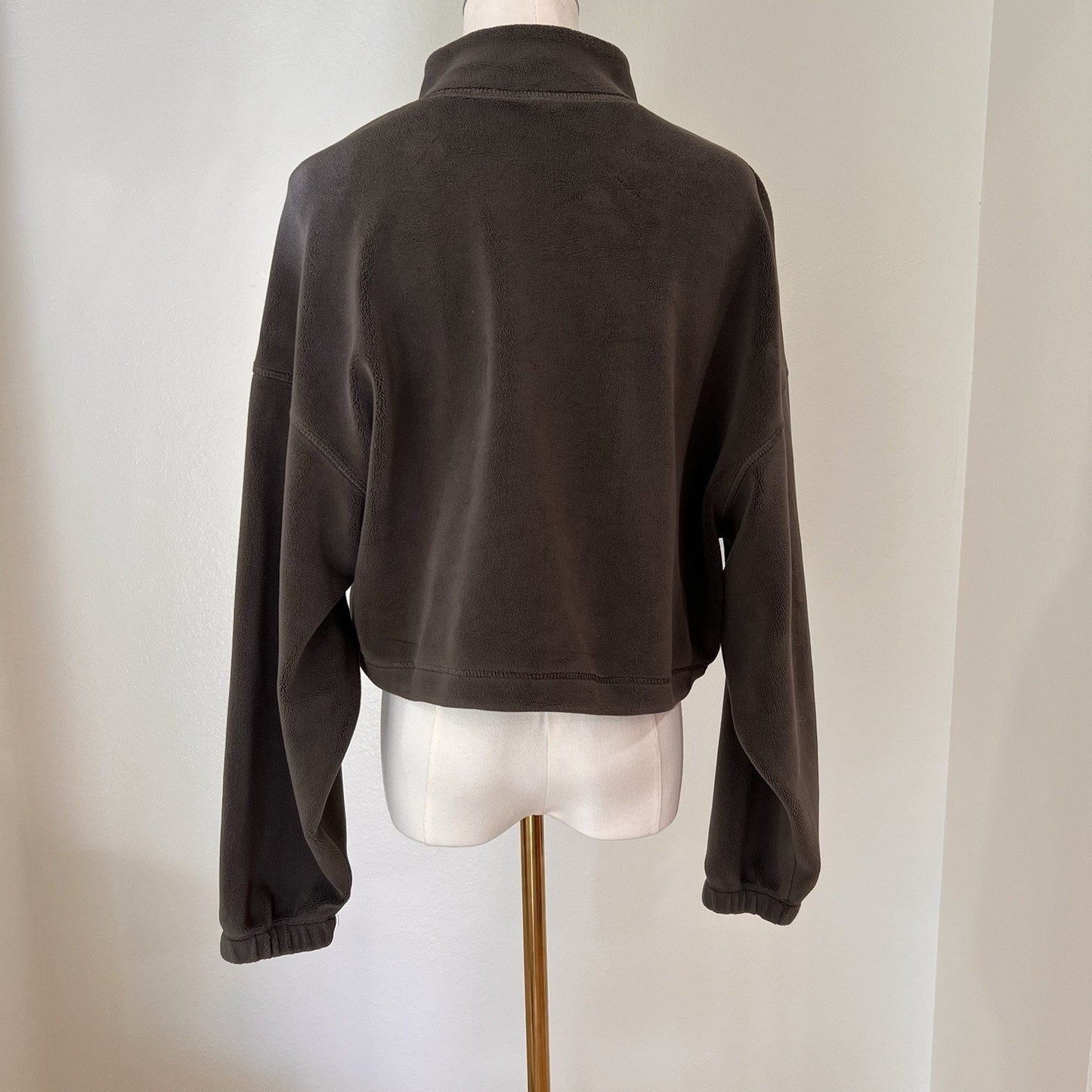 Oner Active XS Fleece Pullover 1/2 Zip Oversized Crop Cinched Hem Brown Velour