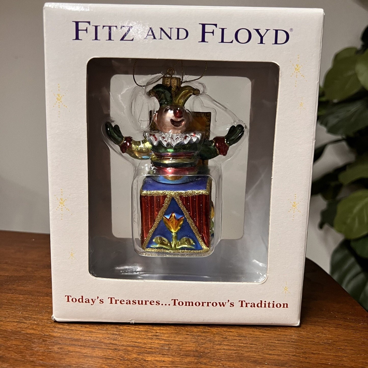 Vintage Fitz and Floyd Jack in The Box Blown Glass Jester Christmas Ornament